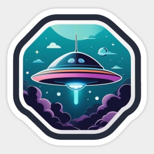 Cute UFO Flying Saucer with clouds Sticker